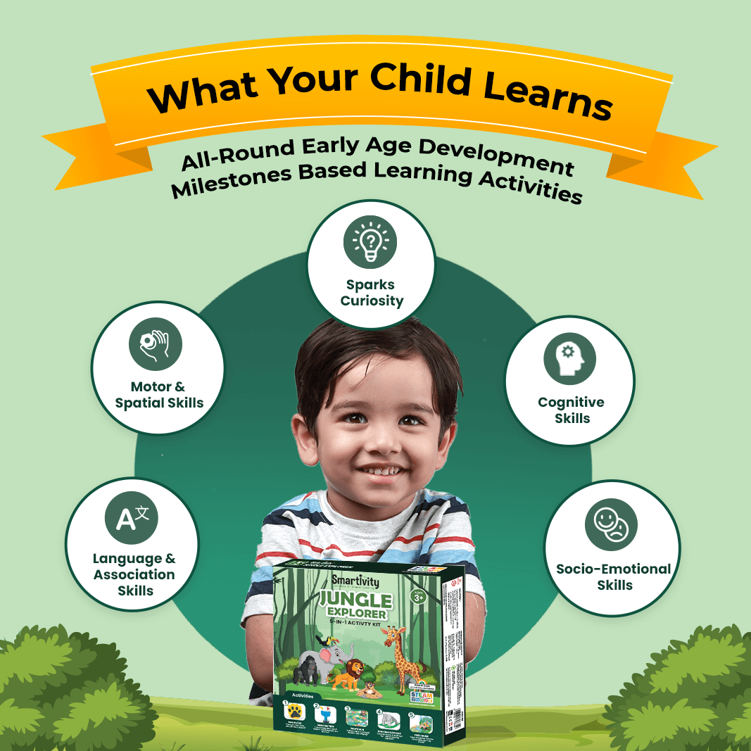 Jungle Explorer Kit For 3+ Years  | Christmas Gifts for Boys & Girls | Learn Language & Association Skills| 5-in-1 Jungle-themed Activities - Smartivity
