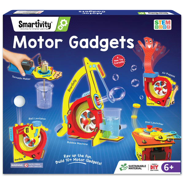 10-in-1  Motor Powered Gadgets | 6 - 12 years | Build 10+ Science Projects - Bubble Launcher, Spinning Toy & More