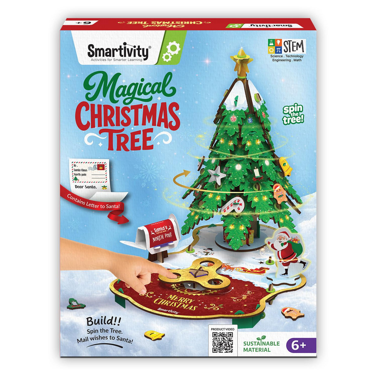Magical Christmas Tree box: a Smartivity DIY STEM kit for ages 6+ to build a Christmas tree, spin it and mail wishes to Santa