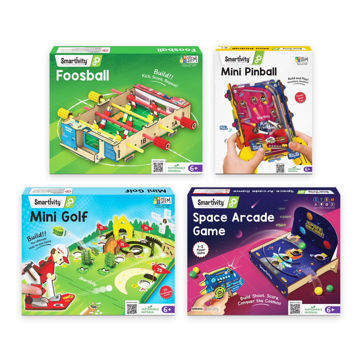 Arcade Game Set: Foosball, Mini Pinball, Mini Golf and Space Arcade